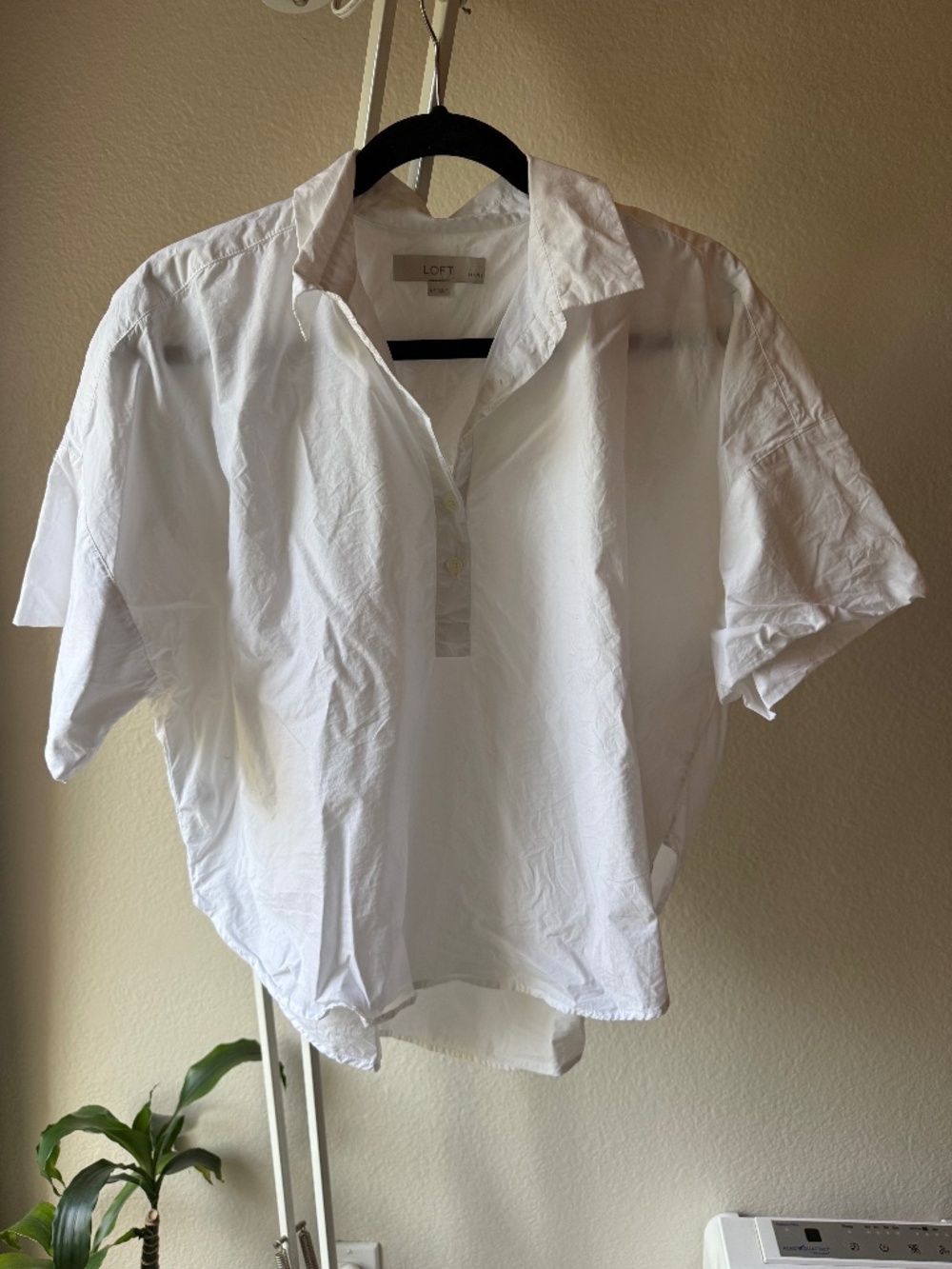 LOFT Petite White Poplin Henley Dolman Everyday Tunic Shirt - Size MP